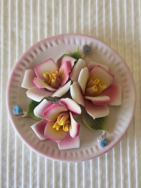 Capodimonte Other - Vintage Capodimonte Porcelain Pink Floral Wall Plaque